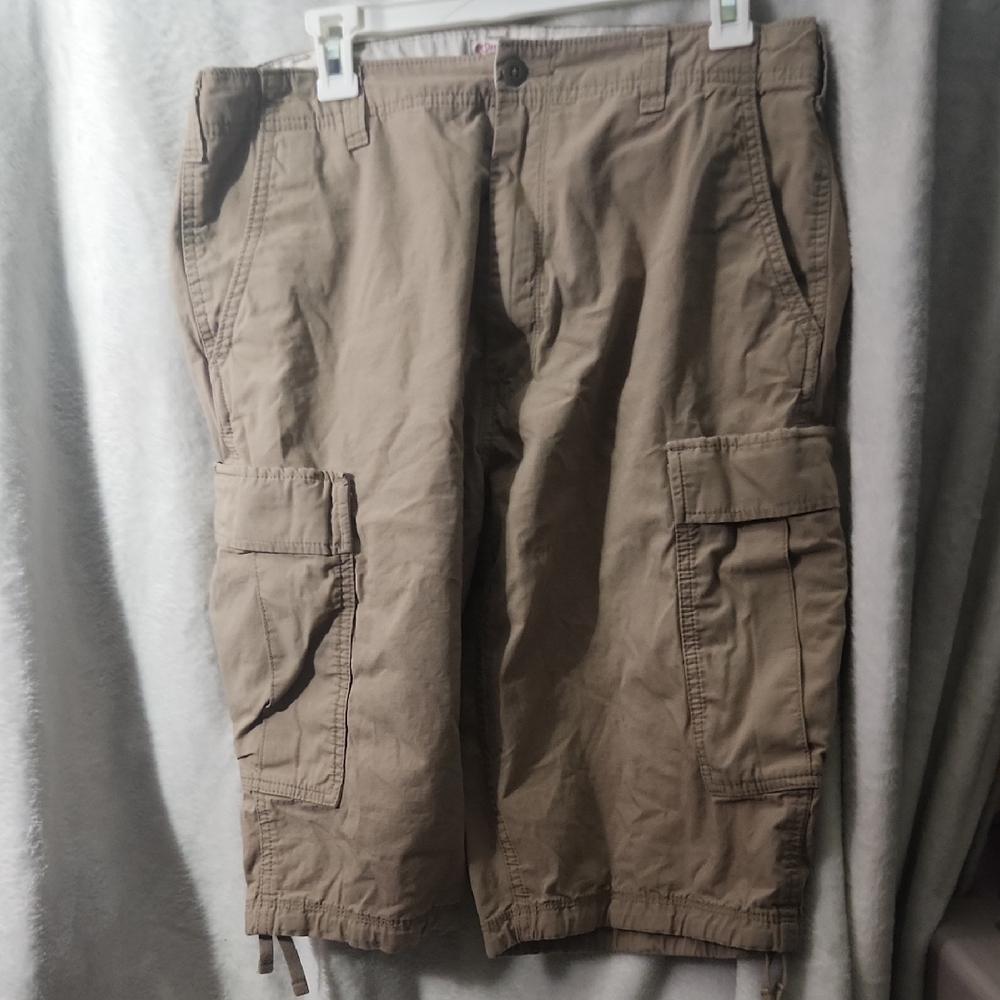 Levi Strauss & Co Mens Khaki Tan Cargo Shorts Ripstop Drawstring Hem Pockets‎